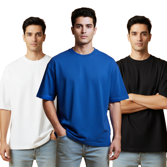Pack of 3 – 240 GSM Heavy Cotton Oversized T-Shirts for Men | Thick, Durable, Premium Quality