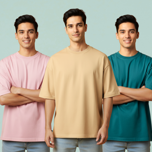 Pack of 3 – 240 GSM Heavy Cotton Oversized T-Shirts for Men | Thick, Durable, Premium Quality
