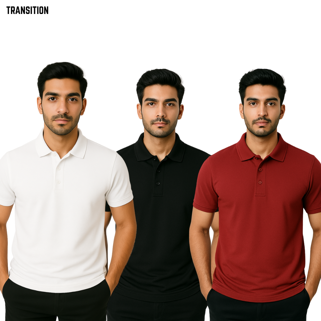Pure Cotton Polo T-Shirt | 220GSM | Pack of 3 | Super Combed | Red Label Fabric