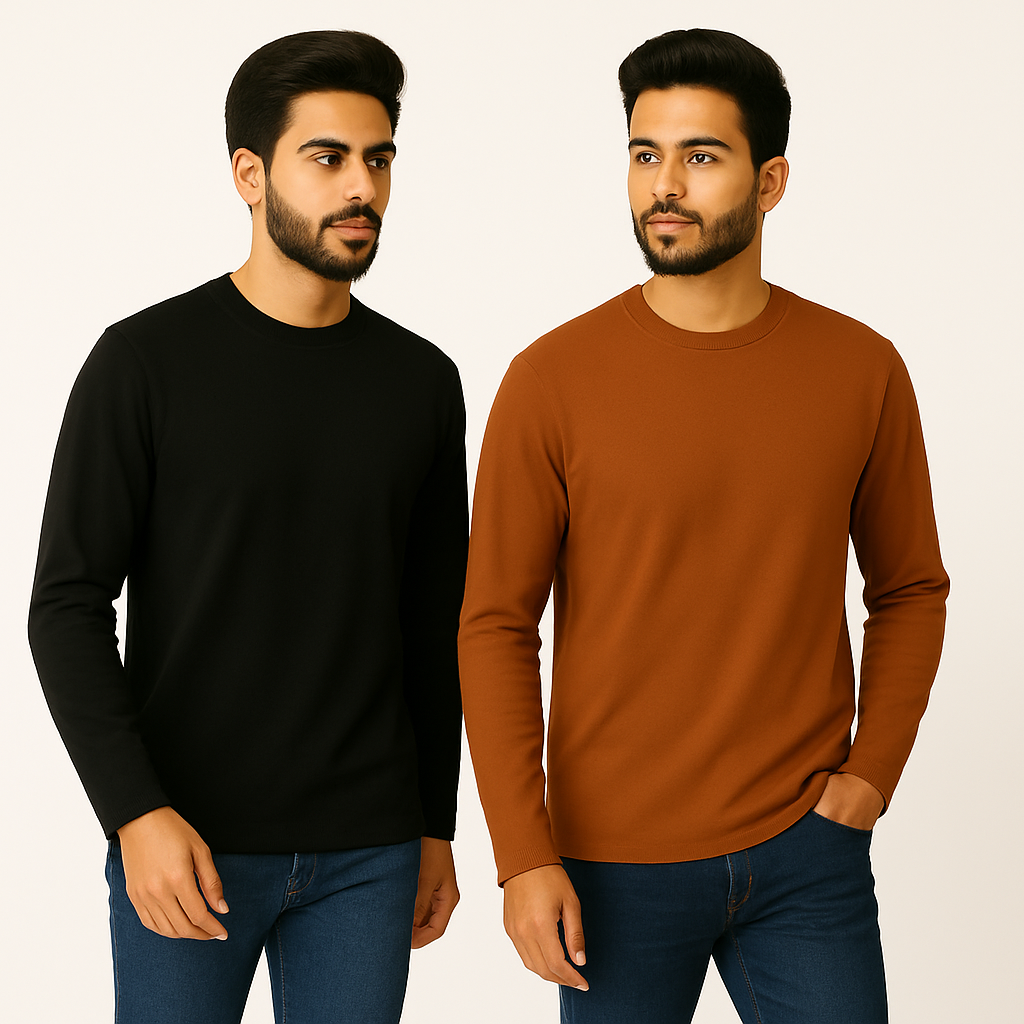 Premium 100% Cotton French Terry Full Sleeve 280 GSM T-Shirts – Pack of 2 | Oversized Fit
