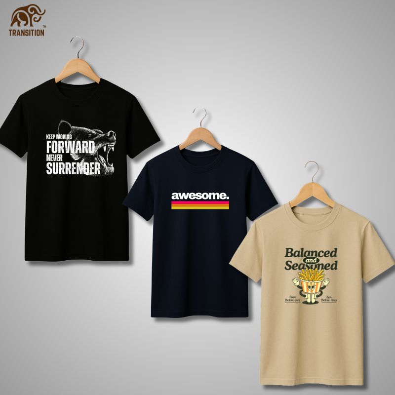 Pack of 3 Graphic T-Shirts – Super Combed Cotton | Soft & Breathable | 100% Cotton | Regular Fit