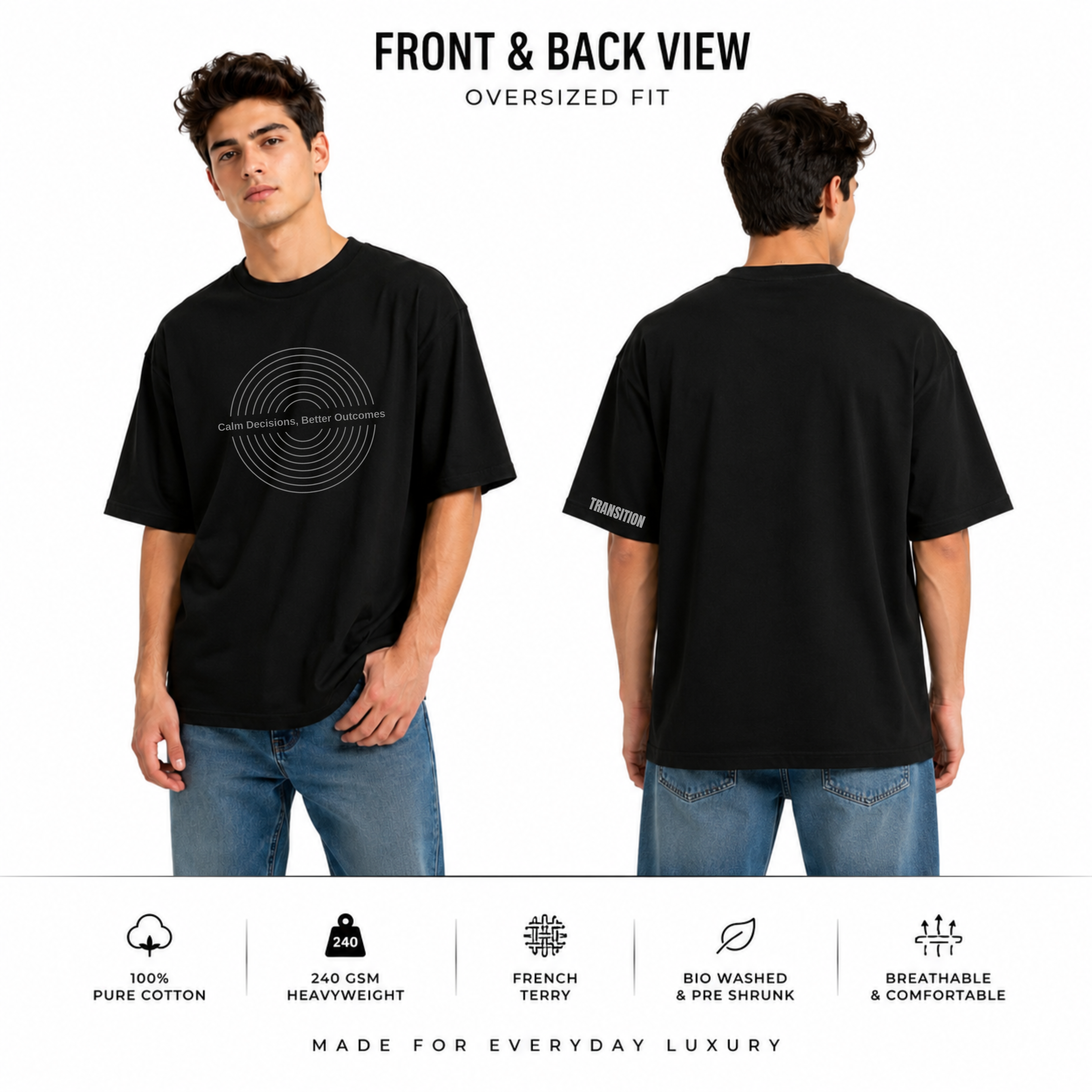 Calm Minds Pack – Pack of 2 Premium Oversized T-Shirts | 240 GSM | 100% Pure Cotton