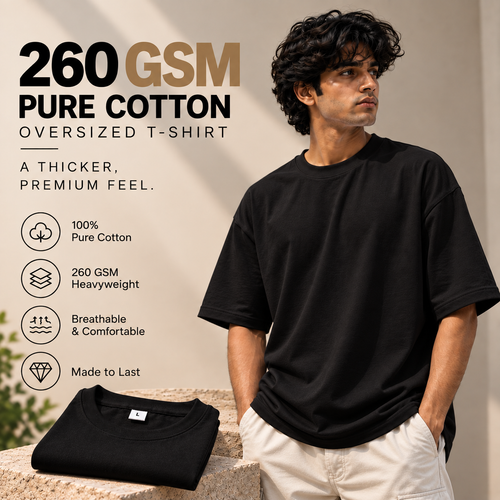 Black 260 GSM oversized pure cotton T-shirt