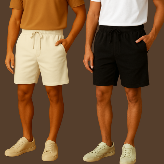 Premium 240 GSM Oversized Shorts – Supercombed Cotton, 2 Zippered Pockets, 1 Back Pocket (Pack of 2)