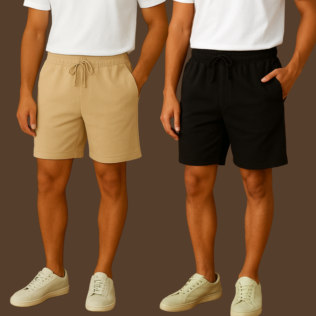 Premium 240 GSM Oversized Shorts – Supercombed Cotton, 2 Zippered Pockets, 1 Back Pocket (Pack of 2)