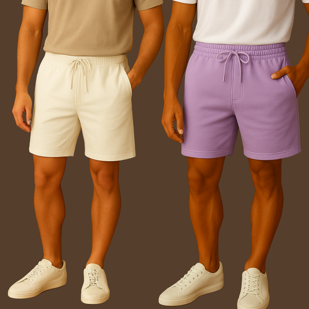 Premium 240 GSM Oversized Shorts – Supercombed Cotton, 2 Zippered Pockets, 1 Back Pocket (Pack of 2)