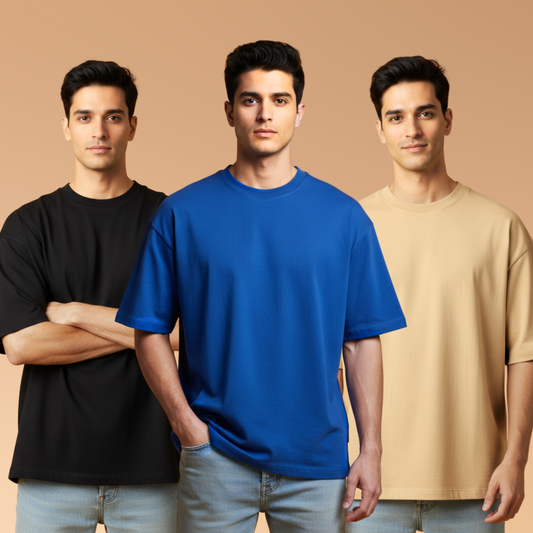 Pack of 3 – 240 GSM Heavy Cotton Oversized T-Shirts for Men | Thick, Durable, Premium Quality