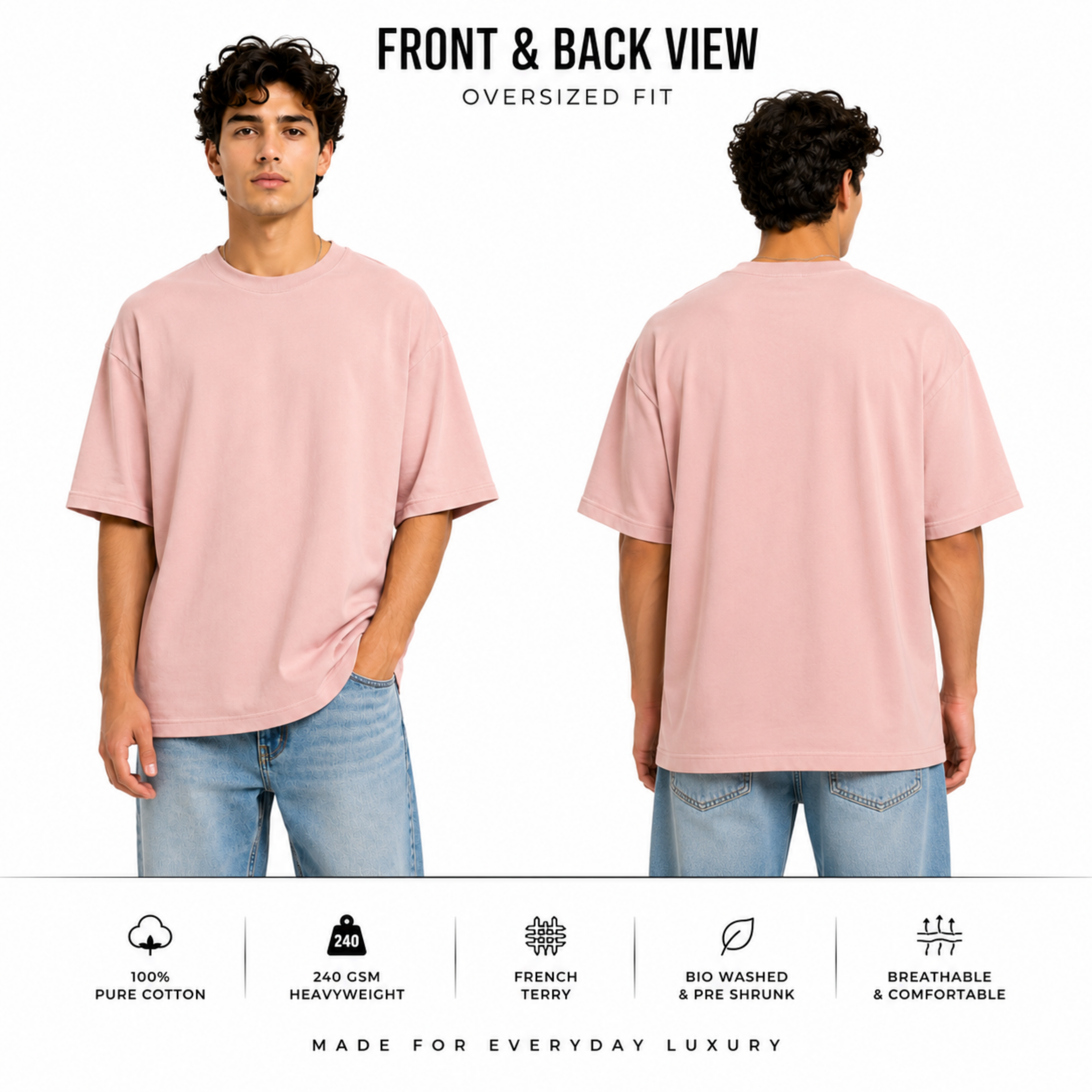 240 GSM French Terry Oversized T-Shirt – Super Combed 100% Cotton