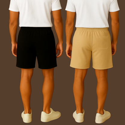 Premium 240 GSM Oversized Shorts – Supercombed Cotton, 2 Zippered Pockets, 1 Back Pocket (Pack of 2)