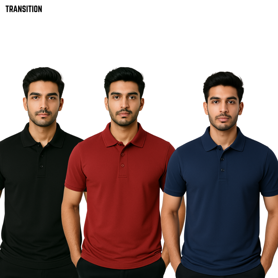Pure Cotton Polo T-Shirt | 220GSM  | Pack of 3 | Super Combed | Red Label Fabric