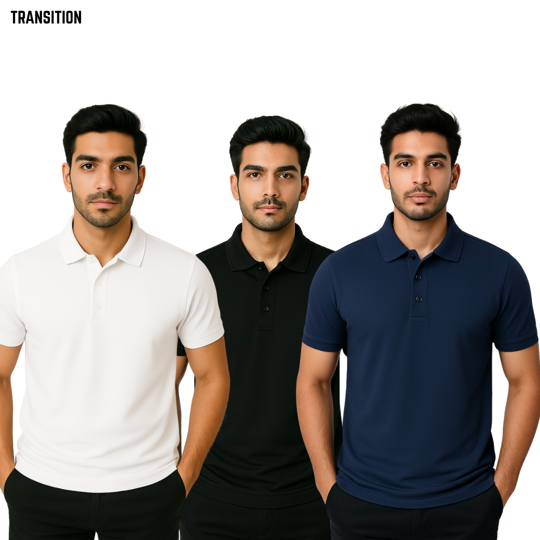 Pure Cotton Polo T-Shirt | 220GSM  | Pack of 3 | Super Combed | Red Label Fabric