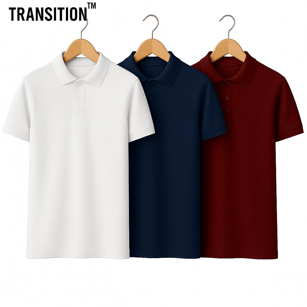 Pure Cotton Polo T-Shirt Combo – Pack of 3 | 220GSM  | Super Combed | Red Label Fabric