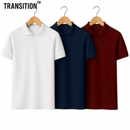 Pure Cotton Polo T-Shirt Combo – Pack of 3 | 220GSM  | Super Combed | Red Label Fabric