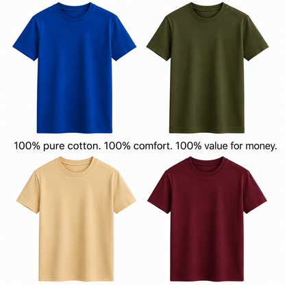 Premium Cotton T-Shirts Combo (Pack of 4) – Ultra-Soft, Breathable, and Durable Everyday Wear