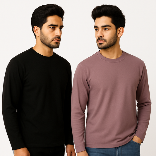 Premium 100% Cotton French Terry Full Sleeve 280 GSM T-Shirts – Pack of 2 | Oversized Fit