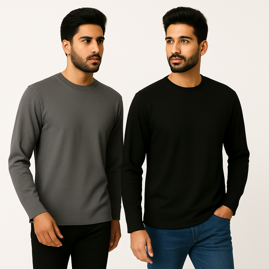 Premium 100% Cotton French Terry Full Sleeve 280 GSM T-Shirts – Pack of 2 | Oversized Fit