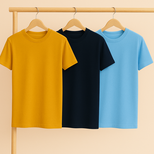 Classic T-Shirt Combo – Pack of 3 | 100% Cotton, Solid Colors,Regular Fit, Casual Essentials