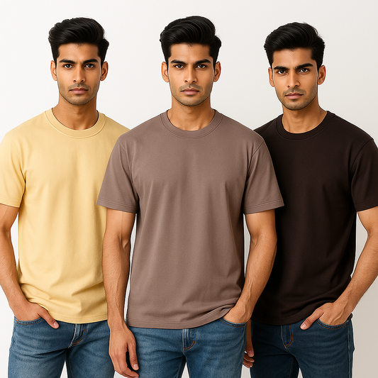 Pack of 3 Oversized T-Shirts – 210 GSM Pure Cotton Heavyweight T-Shirts | Soft, Breathable & Durable Daily Wear