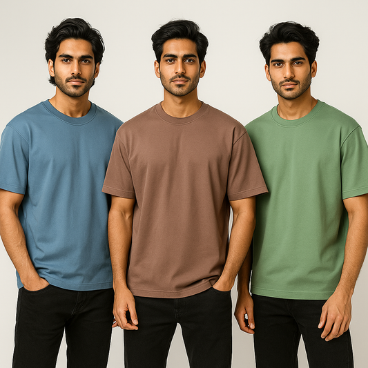 Pack of 3 Oversized T-Shirts – 210 GSM Pure Cotton Heavyweight T-Shirts | Soft, Breathable & Durable Daily Wear