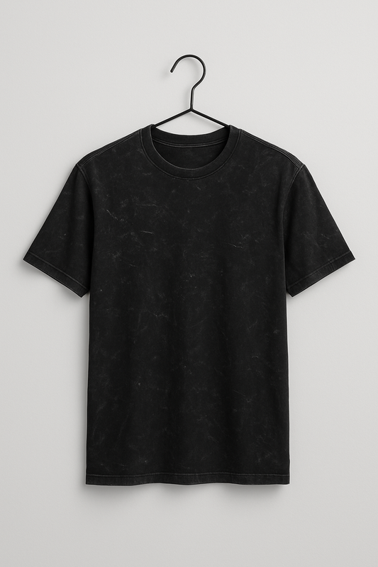 Acid Wash Black T-Shirt – Regular Fit, 180 GSM, 100% Cotton Biowash Single Jersey
