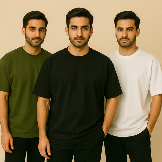 Pack of 3 – 240 GSM Heavy Cotton Oversized T-Shirts for Men | Thick, Durable, Premium Quality
