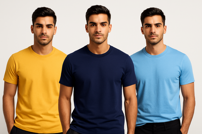 Classic T-Shirt Combo – Pack of 3 | Soft Cotton, Solid Colors,Regular Fit, Casual Essentials
