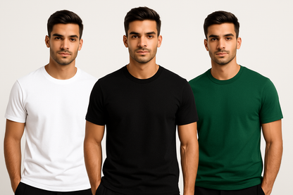 Classic T-Shirt Combo – Pack of 3 | Soft Cotton, Solid Colors,Regular Fit, Casual Essentials