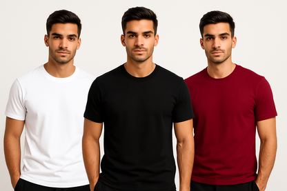 Classic T-Shirt Combo – Pack of 3 | Soft Cotton, Solid Colors,Regular Fit, Casual Essentials