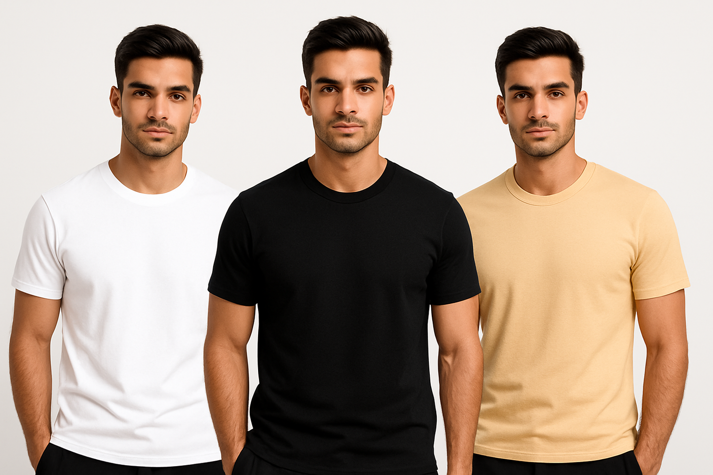 Classic T-Shirt Combo – Pack of 3 | Soft Cotton, Solid Colors,Regular Fit, Casual Essentials