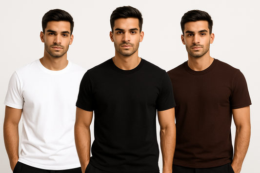 Classic T-Shirt Combo – Pack of 3 | 100% Cotton, Solid Colors,Regular Fit, Casual Essentials
