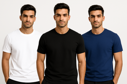 Classic T-Shirt Combo – Pack of 3 | Soft Cotton, Solid Colors,Regular Fit, Casual Essentials
