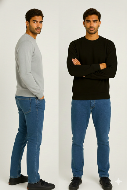 Winter Combo: 320 GSM Cotton Rich Sweatshirts Pack of 2 (Black & Light Grey)