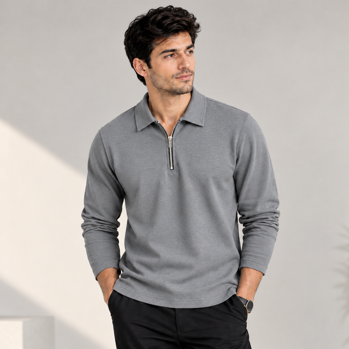 220 GSM Cotton Lycra Full Sleeve Zip Polo T-Shirt