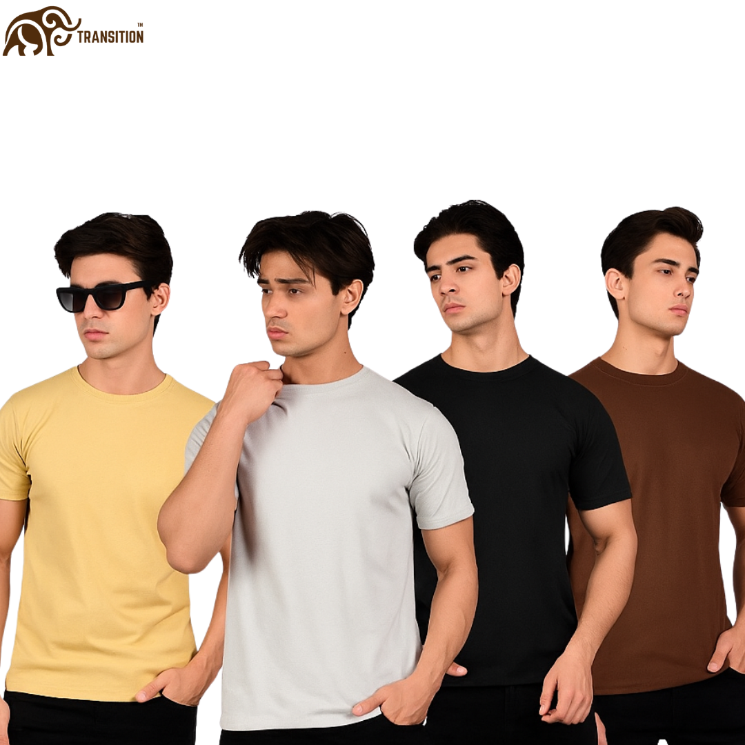 Premium Cotton T-Shirts Combo (Pack of 4) – Ultra-Soft, Breathable, and Durable Everyday Wear