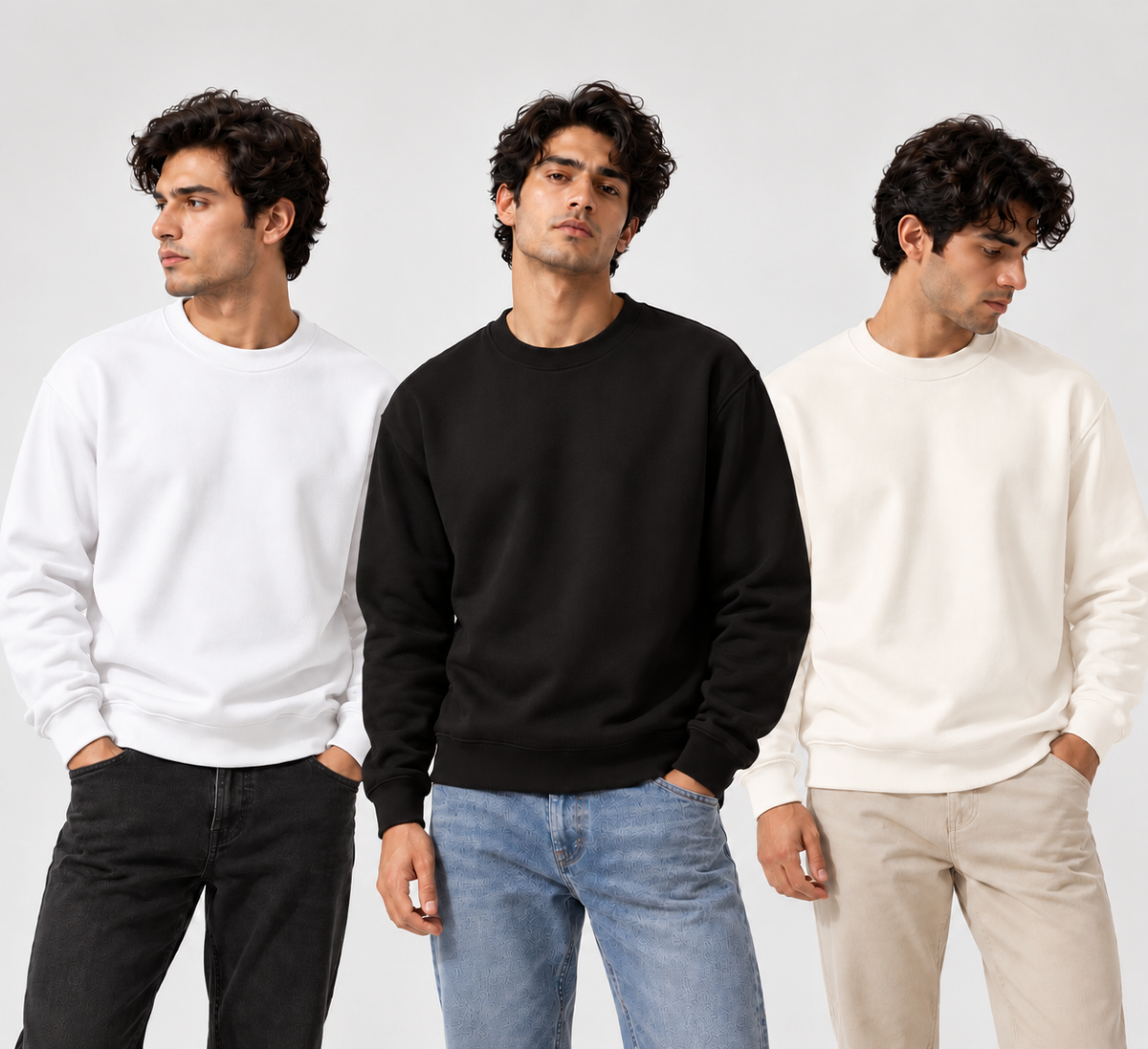 320 GSM Cotton-Rich Heavyweight Sweatshirts | Premium Regular Fit | Pack of 3