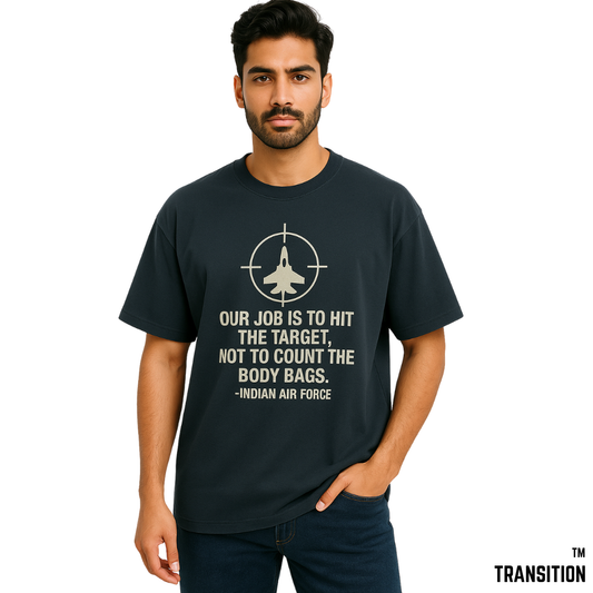 Indian Air Force – "Hit the Target" Oversized T-Shirt (Navy Blue | 100% Cotton)