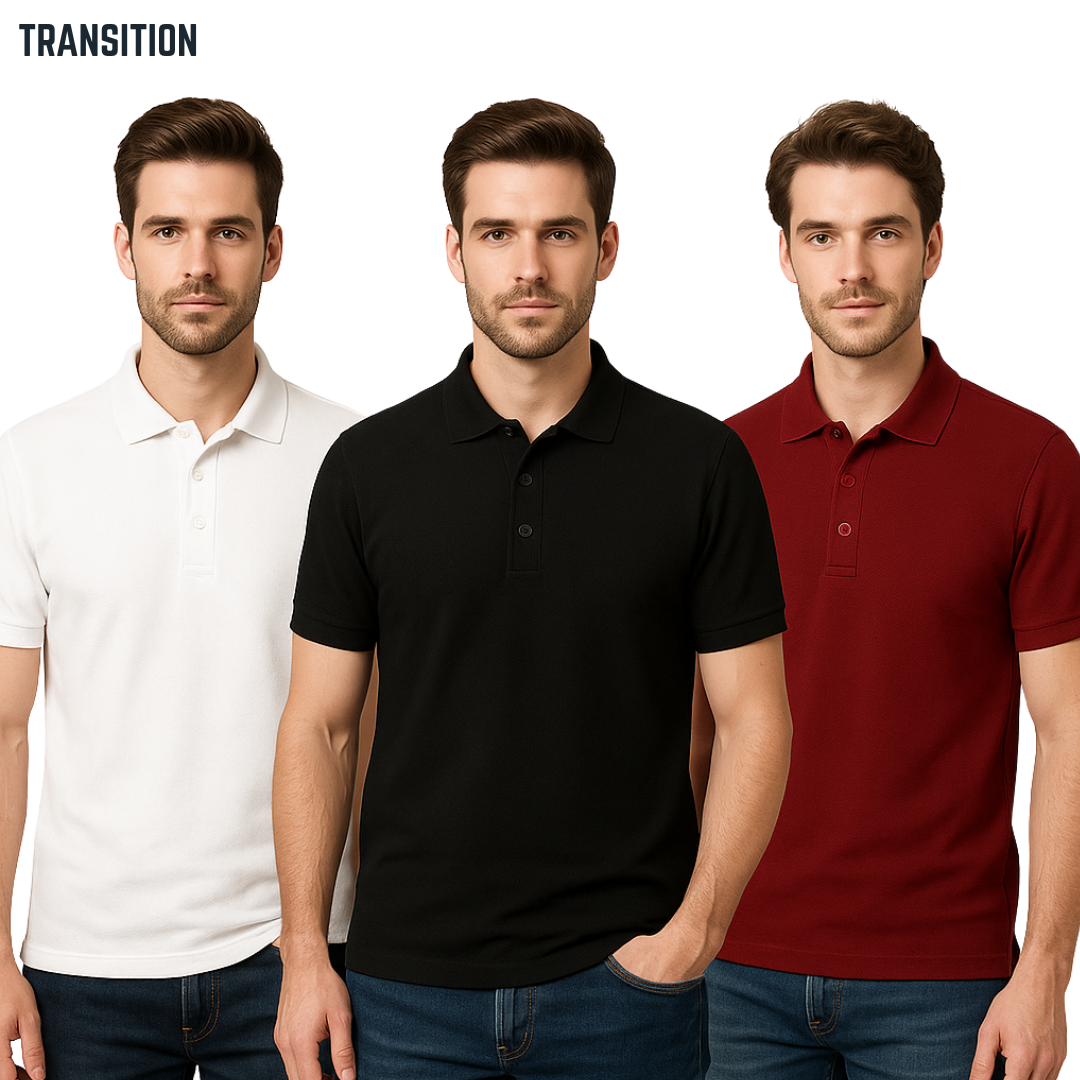 Pure Cotton Polo T-Shirt Combo – Pack of 3 | 220GSM  | Super Combed | Red Label Fabric