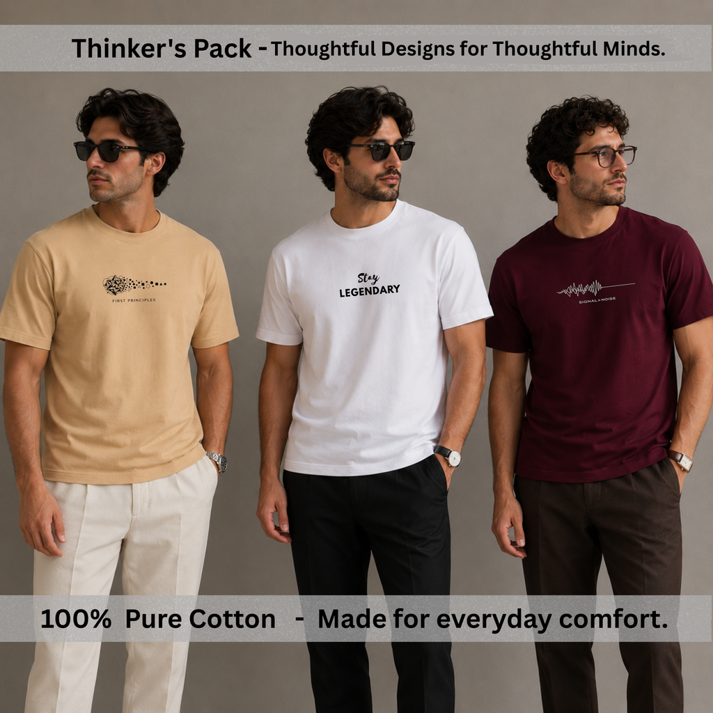 Pack of 3 Graphic T-Shirts – Thinker's pack | Soft & Breathable | 100% Cotton | Regular Fit