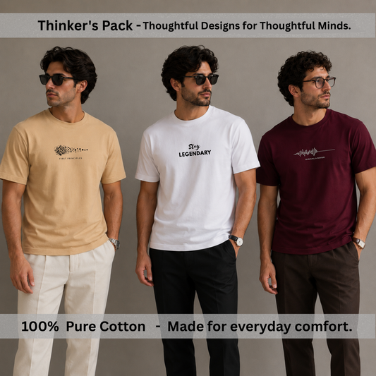 Pack of 3 Graphic T-Shirts – Thinker's pack | Soft & Breathable | 100% Cotton | Regular Fit