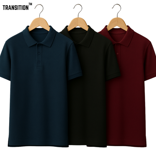 Pure Cotton Polo T-Shirt Combo – Pack of 3 | 220GSM  | Super Combed | Red Label Fabric