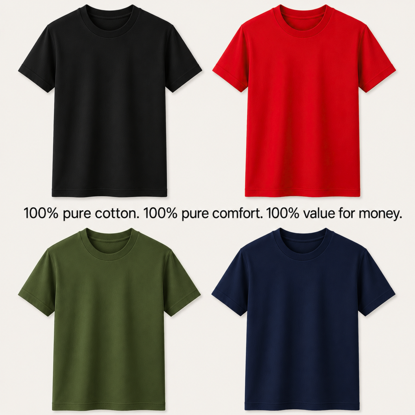 Premium Cotton T-Shirts Combo (Pack of 4) – Ultra-Soft, Breathable, and Durable Everyday Wear