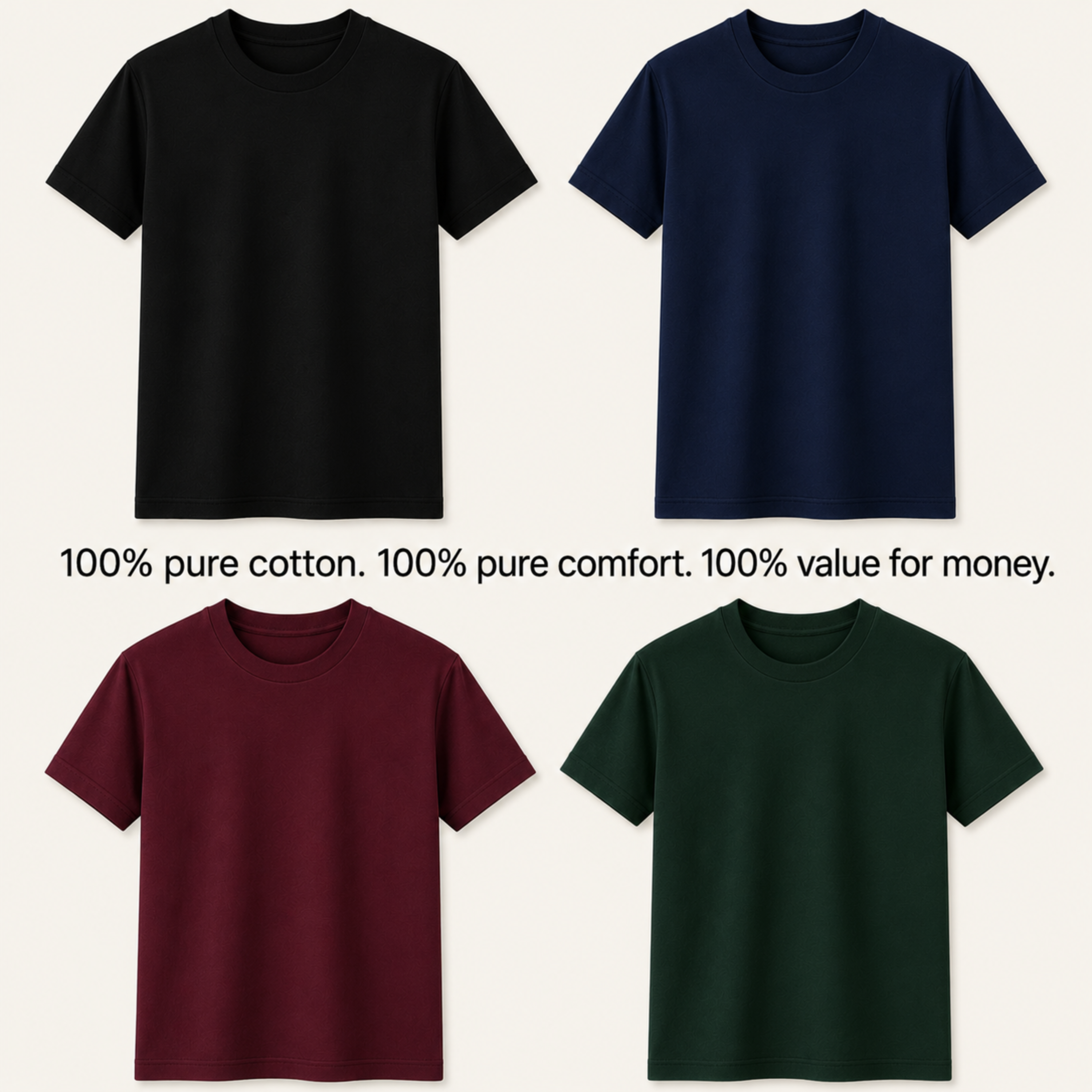 Premium Cotton T-Shirts Combo (Pack of 4) – Ultra-Soft, Breathable, and Durable Everyday Wear
