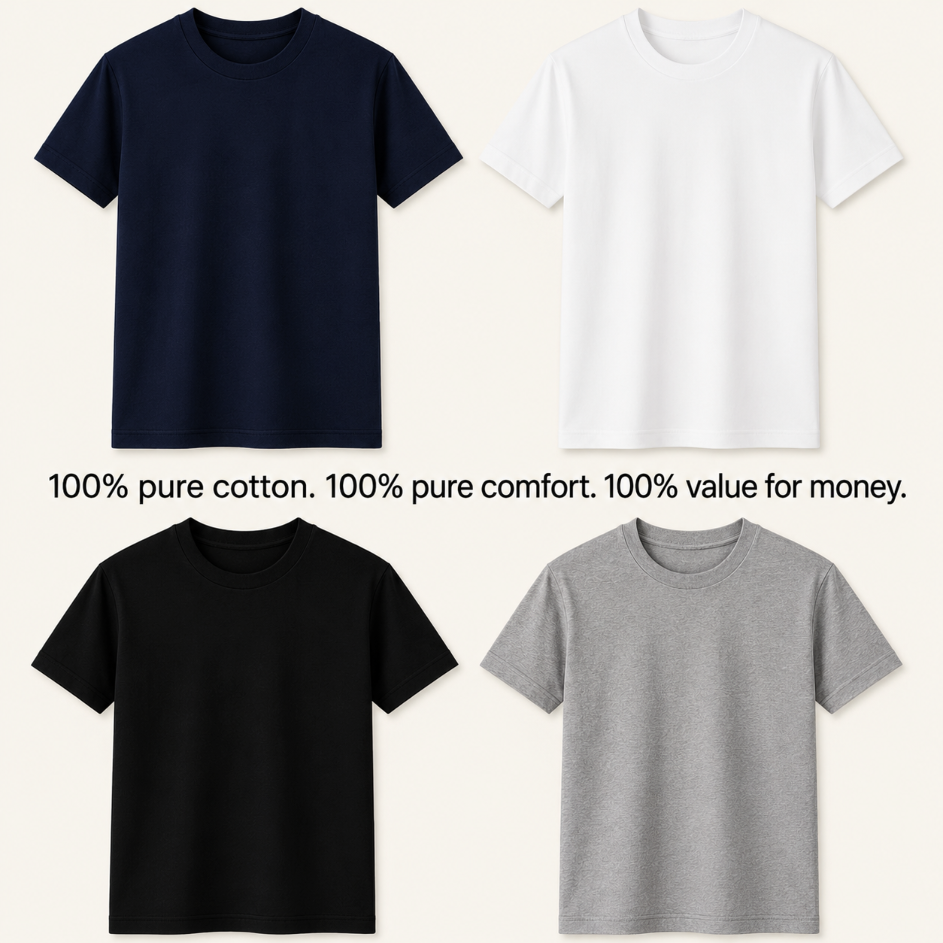 Premium Cotton T-Shirts Combo (Pack of 4) – Ultra-Soft, Breathable, and Durable Everyday Wear