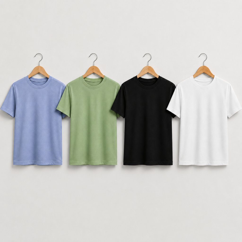 Premium 210 GSM Regular Fit T-Shirts – Pack of 4 | 100% Pure Cotton
