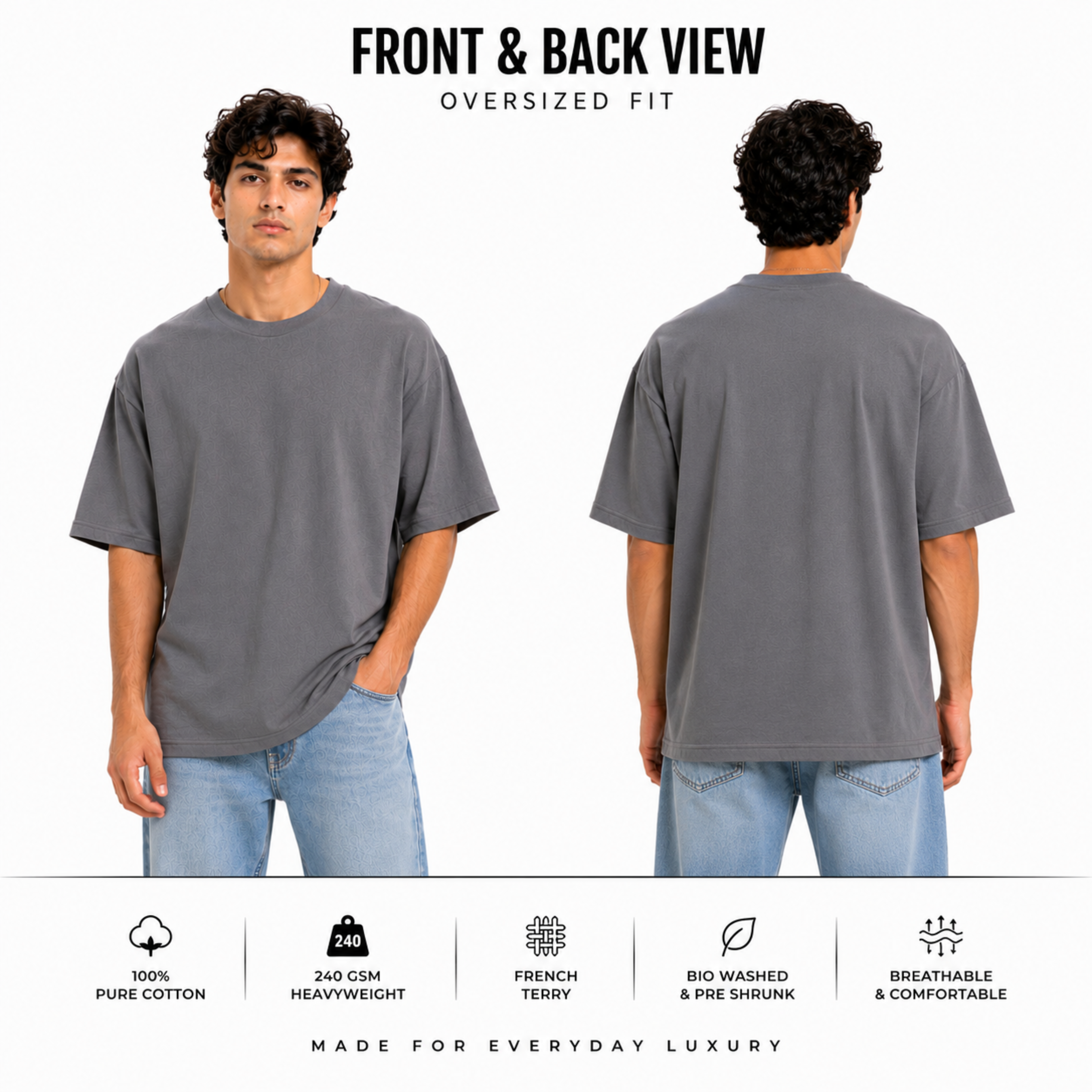 240 GSM French Terry Oversized T-Shirt – Super Combed 100% Cotton