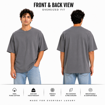 240 GSM French Terry Oversized T-Shirt – Super Combed 100% Cotton | Premium Heavyweight Comfort Fit