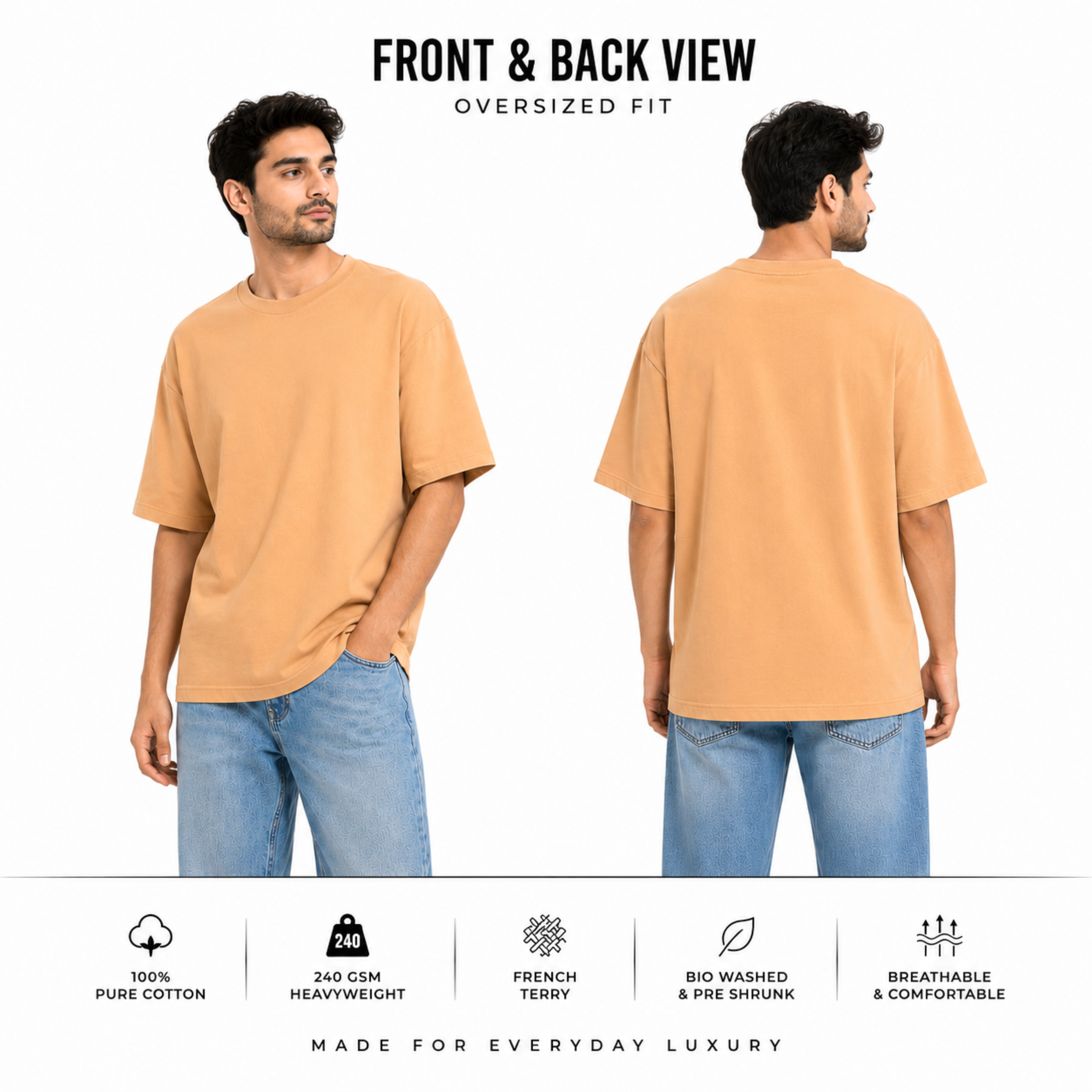 240 GSM French Terry Oversized T-Shirt – Super Combed 100% Cotton