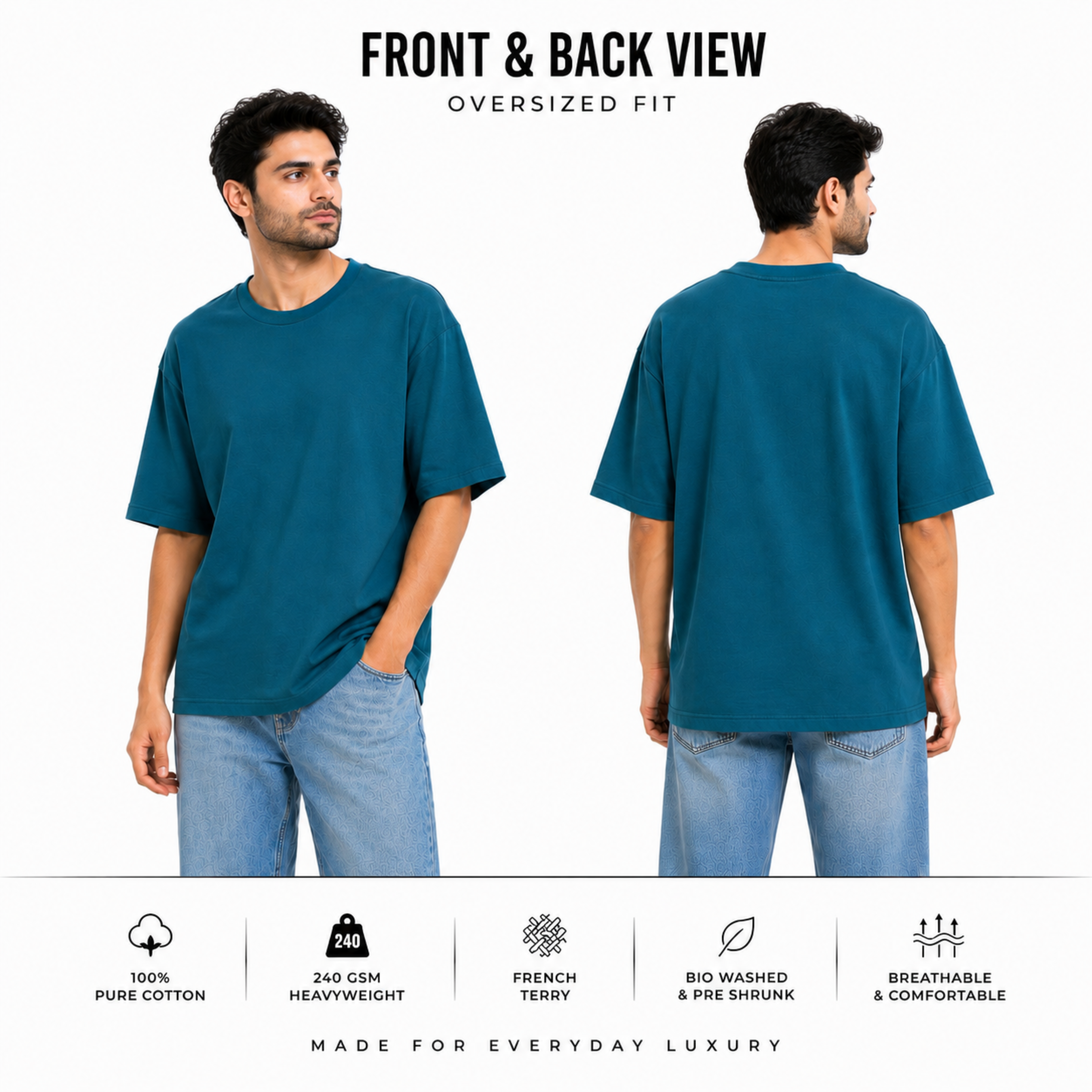 240 GSM French Terry Oversized T-Shirt – Super Combed 100% Cotton