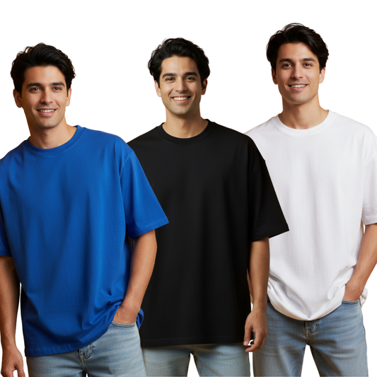 Pack of 3 – 240 GSM Heavy Cotton Oversized T-Shirts for Men | Thick, Durable, Premium Quality