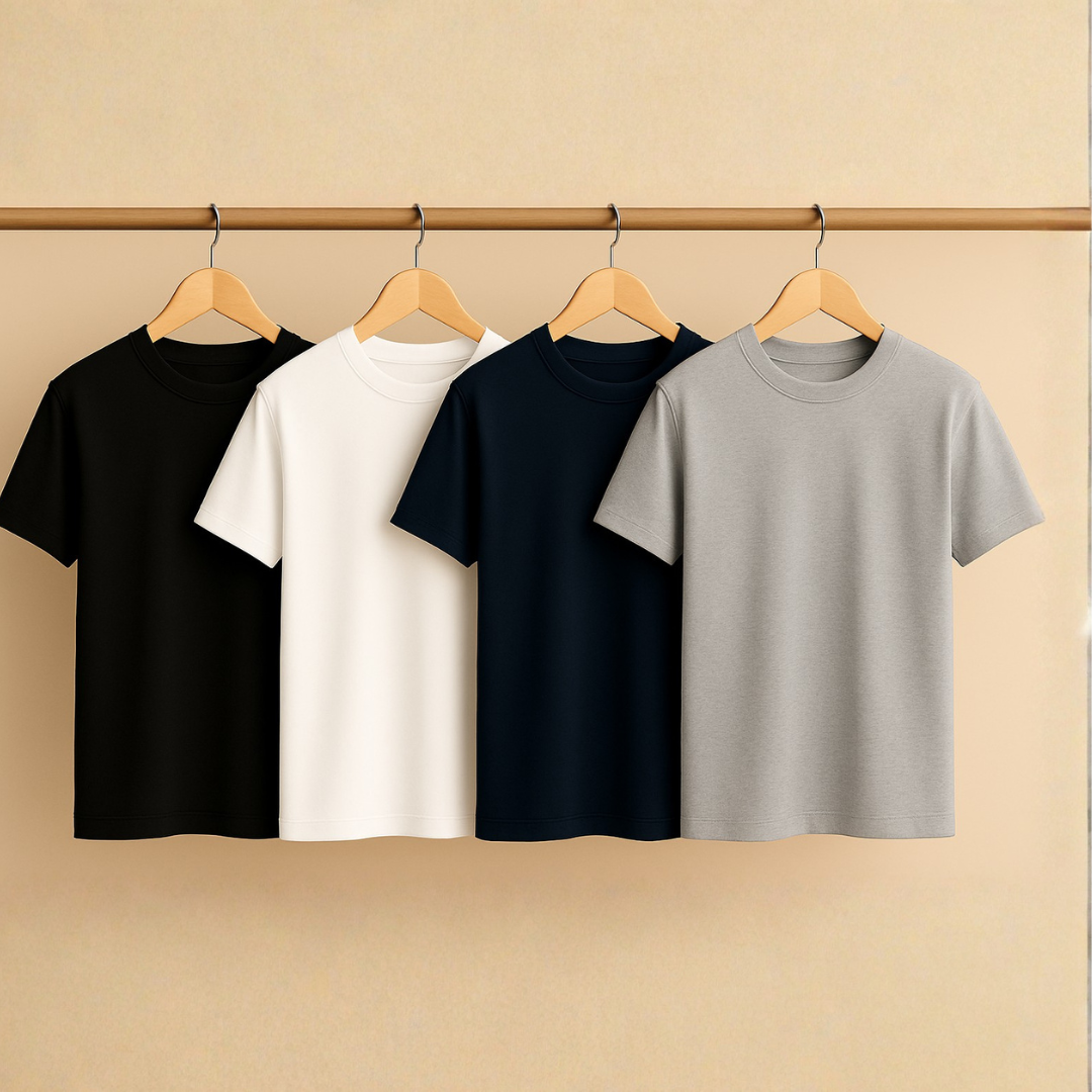 Premium Cotton T-Shirts Combo (Pack of 4) – Ultra-Soft, Breathable, and Durable Everyday Wear